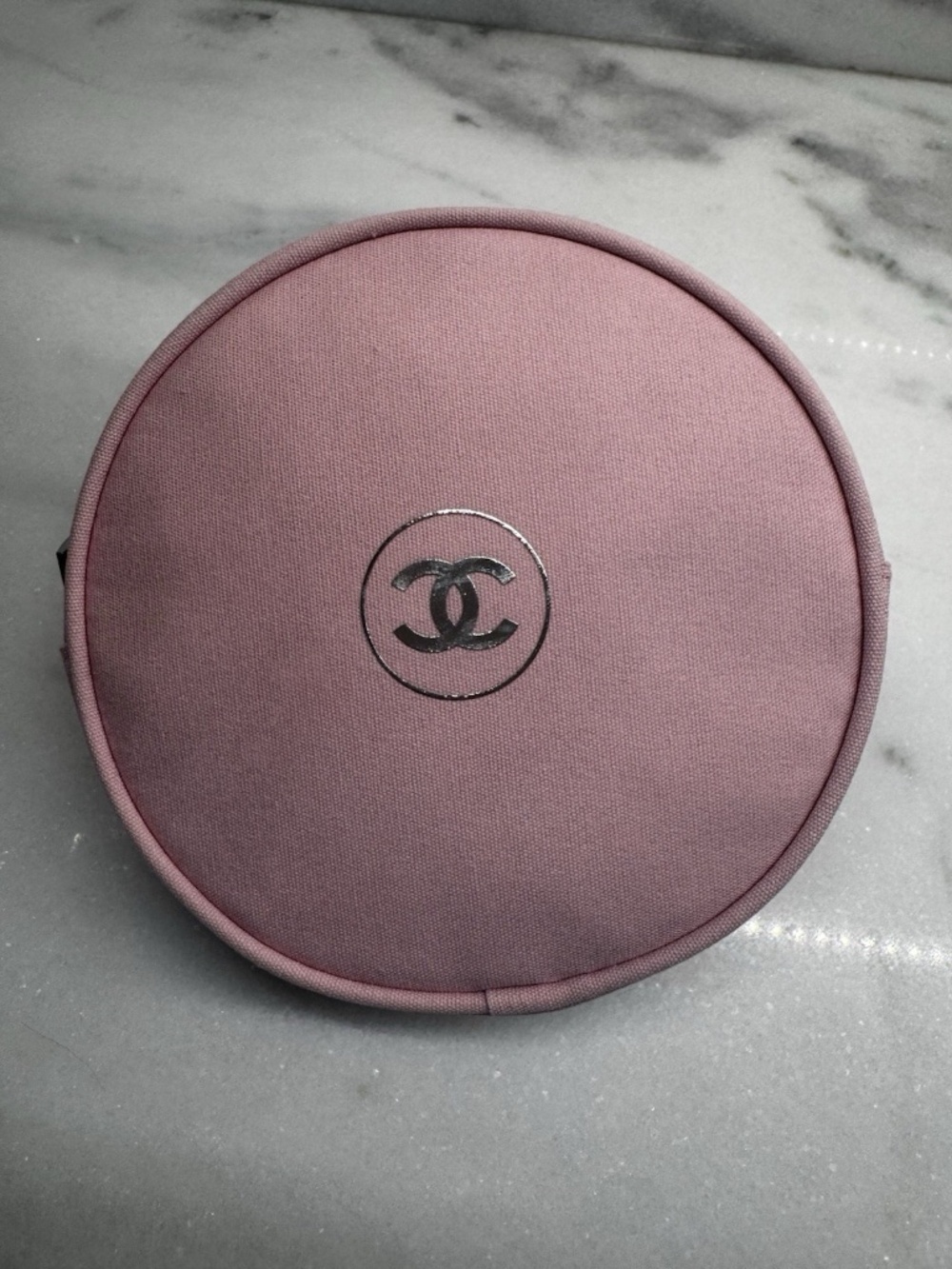 SUPER CUTE! CHANEL Beaute Makeup Bag, Round, Circular, Pink/Silver GWP
